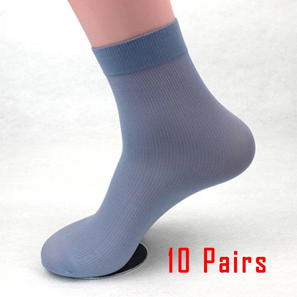 10 par sorte mænds sokker vinter forretning silkeagtige bambusfibersokker afslappet ultra-tynde elastiske mandlige seje sokker: Grå