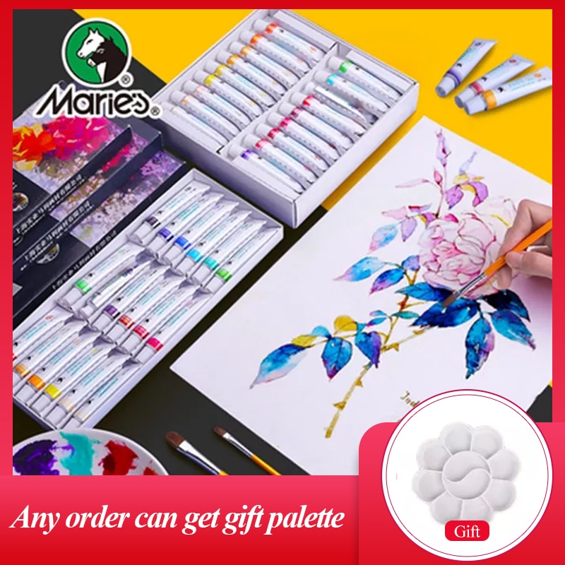 Marie &#39;S Art Aquarel Gouache Set 12/18/24/36 Kleuren 5Ml/12Ml Tube Schilderen pigment Sterke Dekking Voor Kinderen Studenten