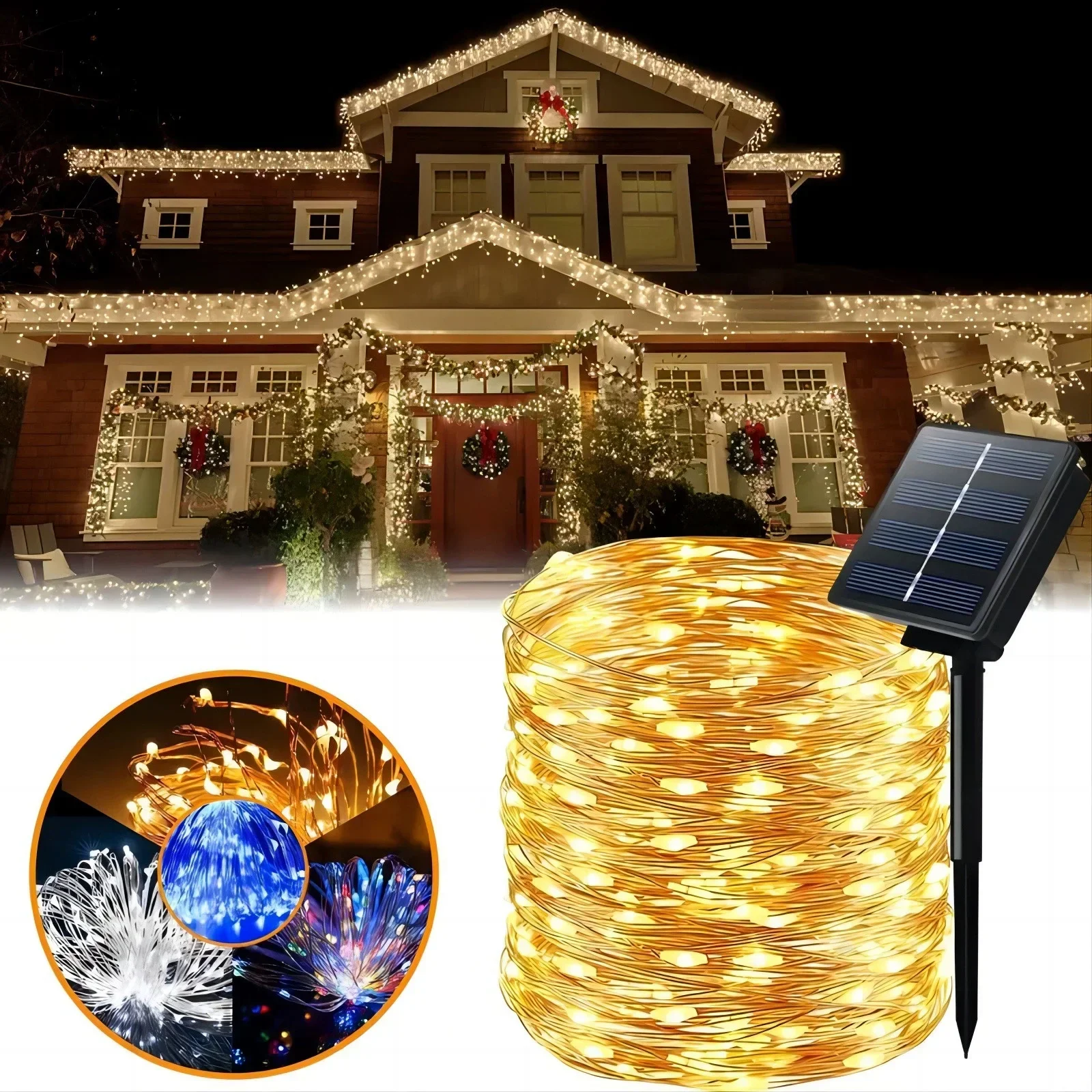 50/100/200 LED Solar- Licht Außen Lampe Schnur für Weihnachten Halloween Party Wasserdichte Lichterkette Garten Girlande