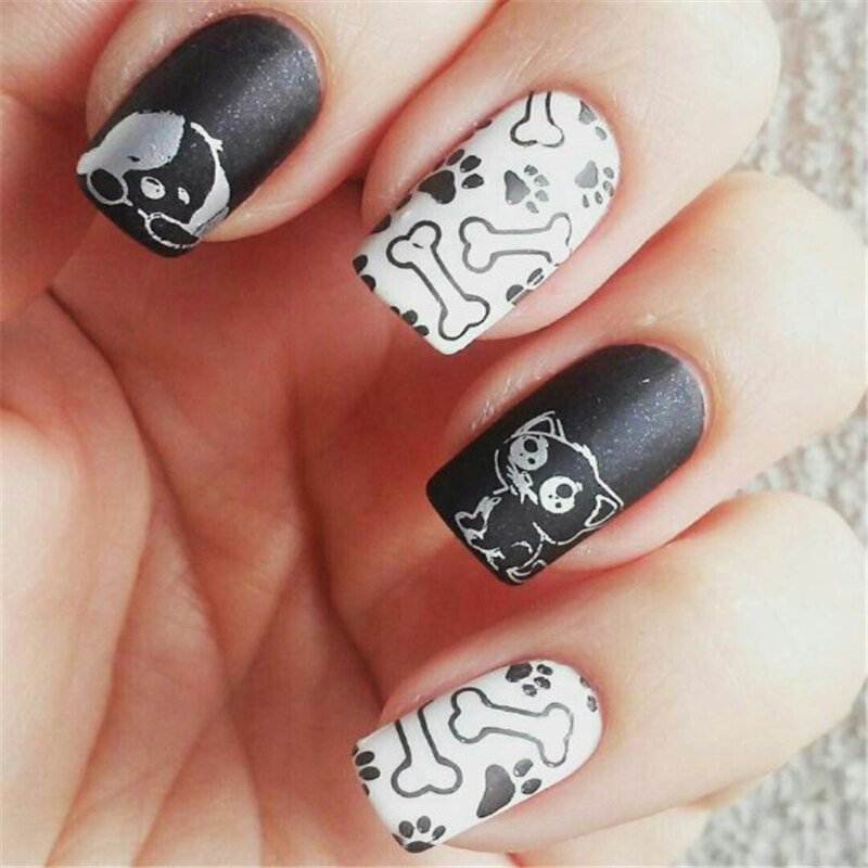 GEBOREN PRETTY Animal Thema Nail Art Stamp Template Hond Kat Afbeelding Print Plaat Rechthoek Manicure Stencil Tool BP-L025