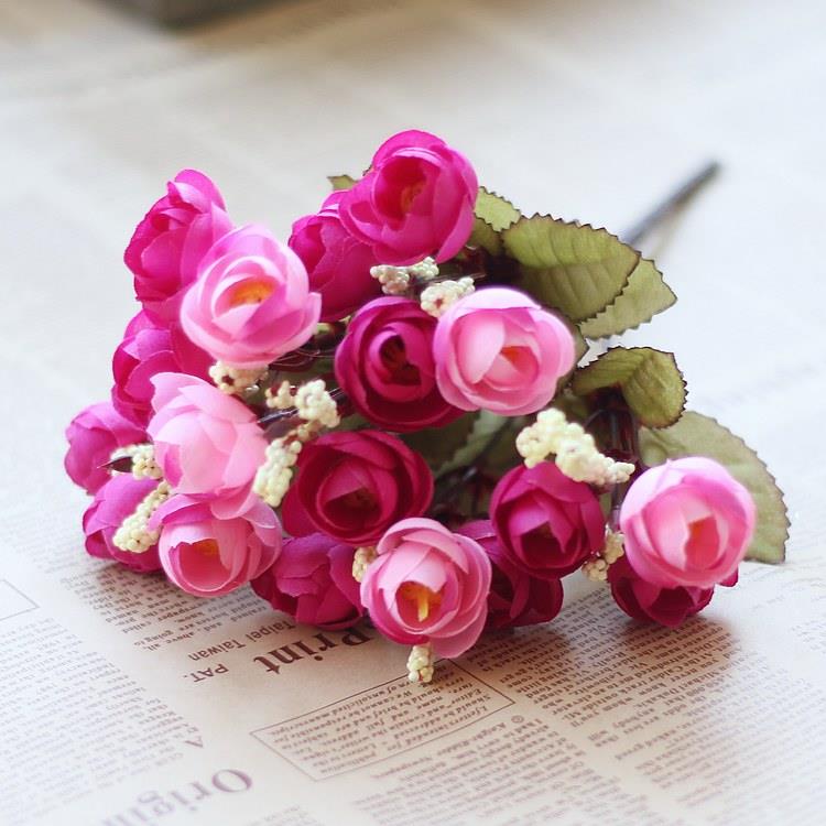 Kunstmatige Rose 18 Bloemhoofdjes Camellia Pioen Boeket Kamer Hortensia Decor: Rose Red