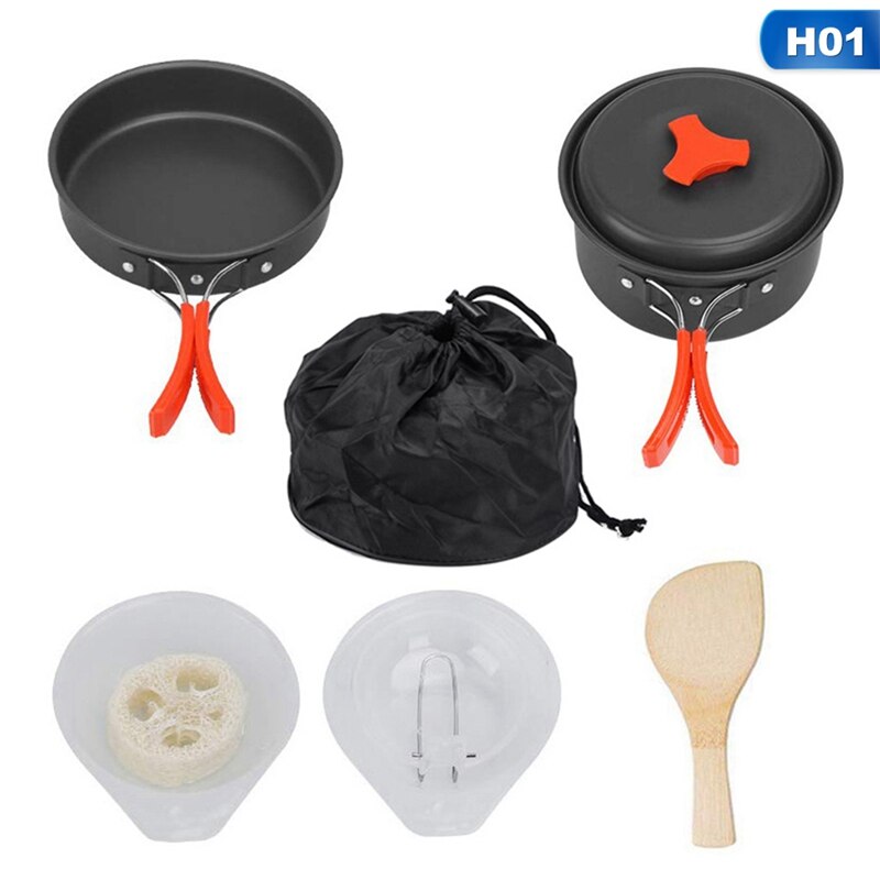 Ultralight Camping Cookware Set Outdoor Cooking Mess Kit Pot Pans Camp Kettle Portable for Backpacking Trekking Picnic: H01