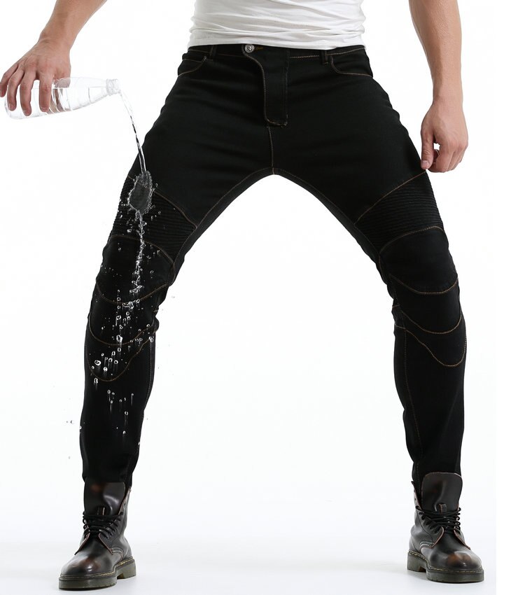 Waterproof Motorcycle Riding Jeans Advanced protective gear pantalon Rainproof Anti-fall Straight Motocross Racing Pants For Men: Black / M