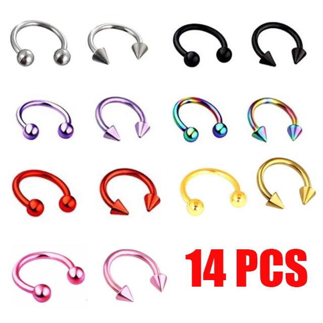 14Stck Kegel Spitze Hufeisen kreisförmig Septum Nase Ring Chirurgische Stahl Nippel Reifen Augenbraue Ohr durchbohren Körper Schmuck: 8mm