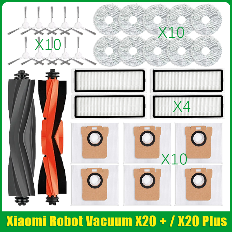 Para Xiaomi Robot aspirador X20 + / X20 Plus bolsa de polvo paño de mopa accesorios Cepillo Lateral principal piezas de repuesto de filtro Hepa: Blanco