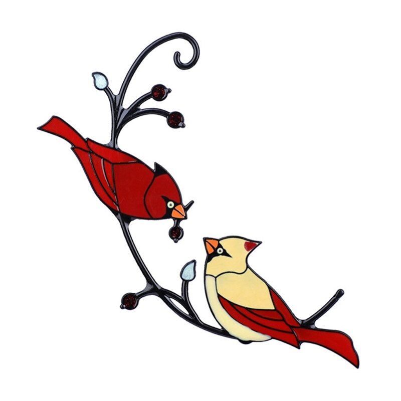 Stained Glass Window Hangings Two Birds in Stained Glass Window Panel Art Stained Glass Panels Hanging Suncacthers: Army Green