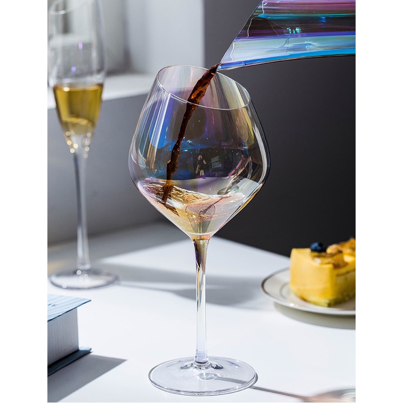 Rainbow plated Lead-free crystal glass cup Inclined mouth wine glass cocktail glass Champagne glasses goblet party Drinkware