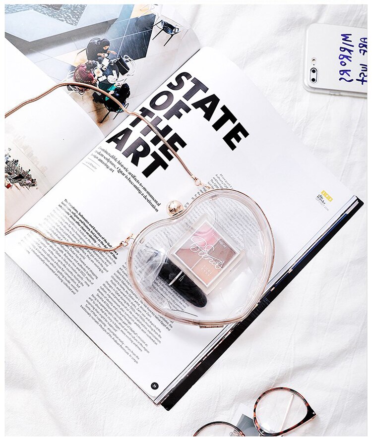 Bella glede søt hjerteform kvinners veske gjennomsiktig jenter akryl kløtsj kveld bagmini skulderveske kjede crossbody veske