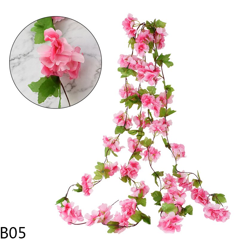 230cm wiśnia kwitnący kwiat winorośli sztuczne kwiaty Sakura girlanda Rattan na łuk ślubny strona główna ozdoba robić powieszenia na ścianie bluszcz: B05
