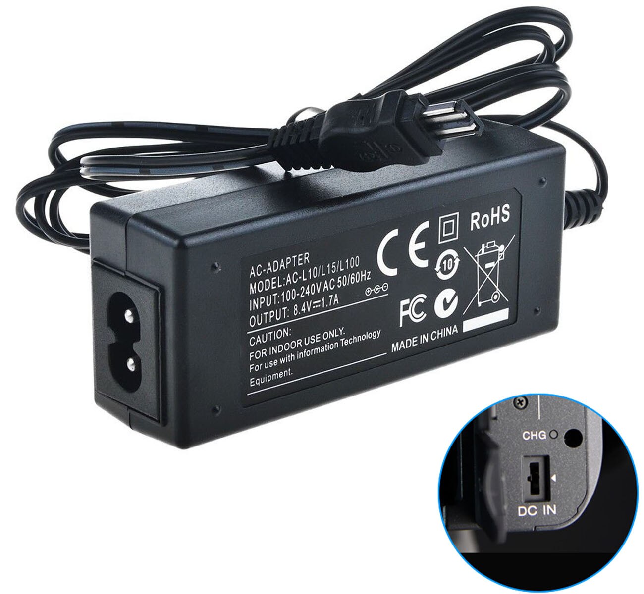 Chargeur adaptateur secteur pour Sony AC-L10, AC-L10A, AC-L10B, AC-L10C, AC-L15, AC-L15A, AC-L15B, AC-L15C, AC-L100, AC-L100C,