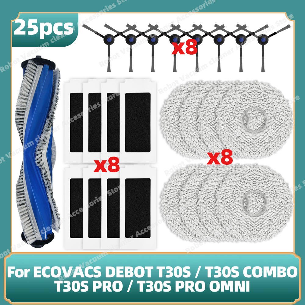 Compatibile per ECOVACS DEBOT T30S / T30S COMBO / T30S pro / T30S pro OMNI / T30S AI Parti Principale Spazzola Laterale Filtro Mocio Sacchetto per la Polvere: Oro