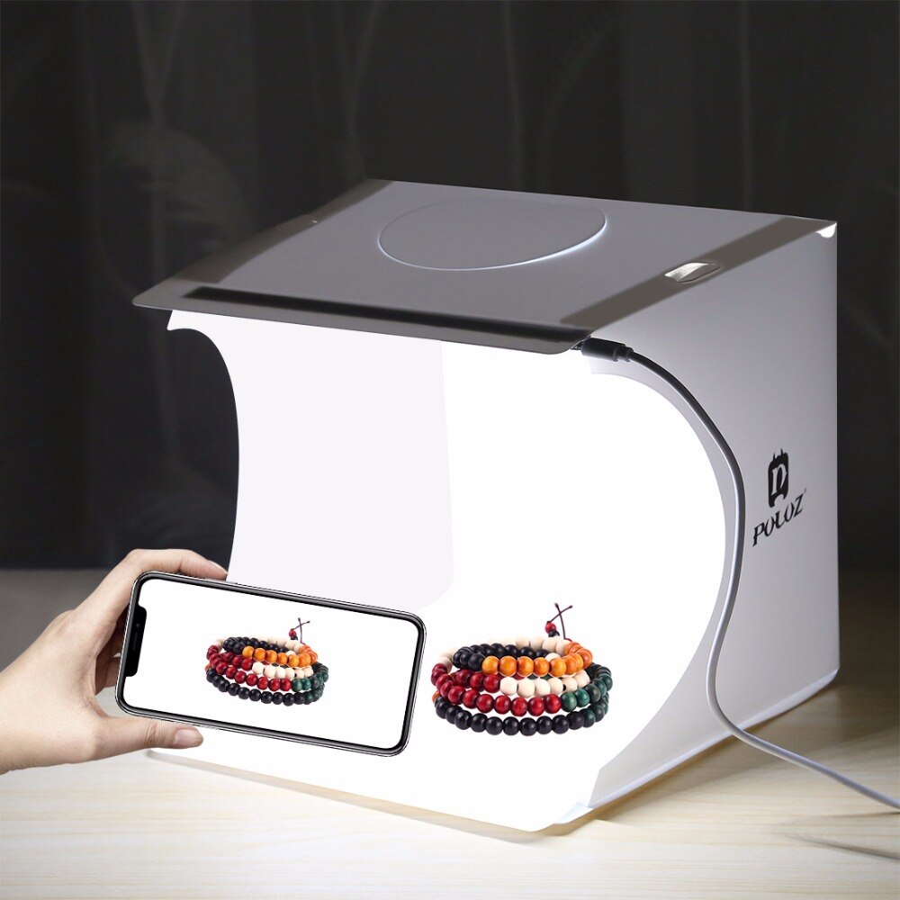 Cadiso folding soft box 20cm led mini fotografistudie diffust lysboksfoto med sort hvid baggrund til kameratelefon