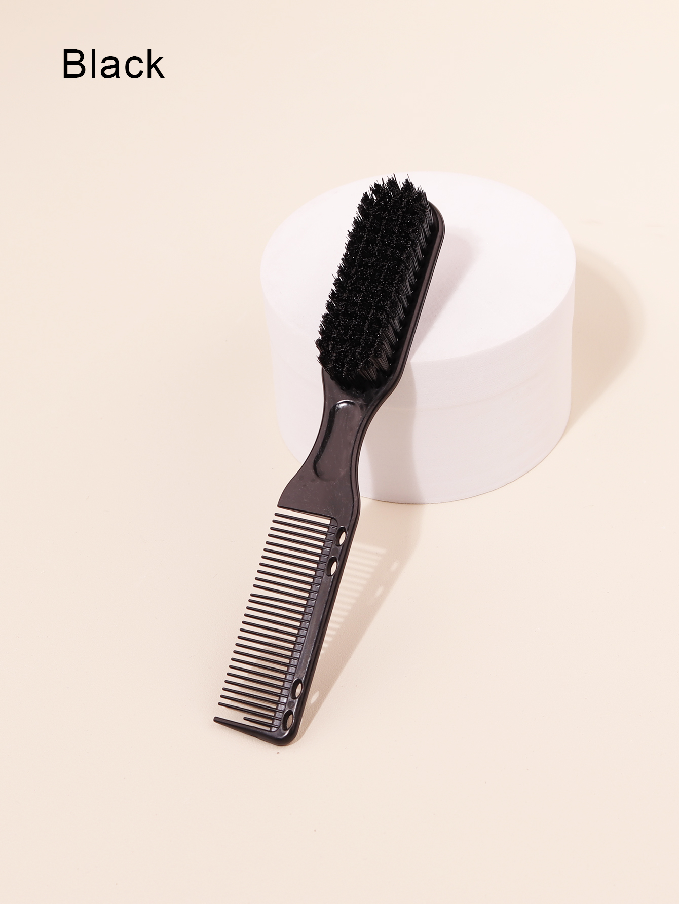 1 Stück doppelseitige Kammbürste, kleine Bart-Styling-Bürste, professionelle Rasierpinsel, Friseur, Jahrgang-Schnitzreinigungsbürste: Schwarz