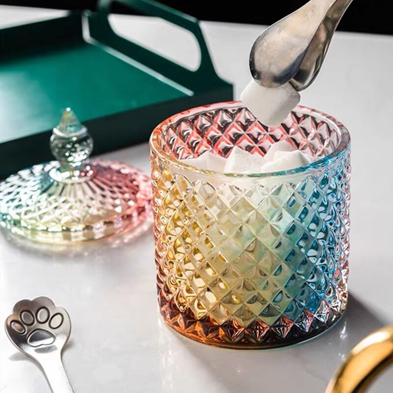 Color Crystal Glass Storage Jar Lids 600ML Candy Jar Glass Transparent Container Cookie Cotton Swab Box Cotton Household Storage