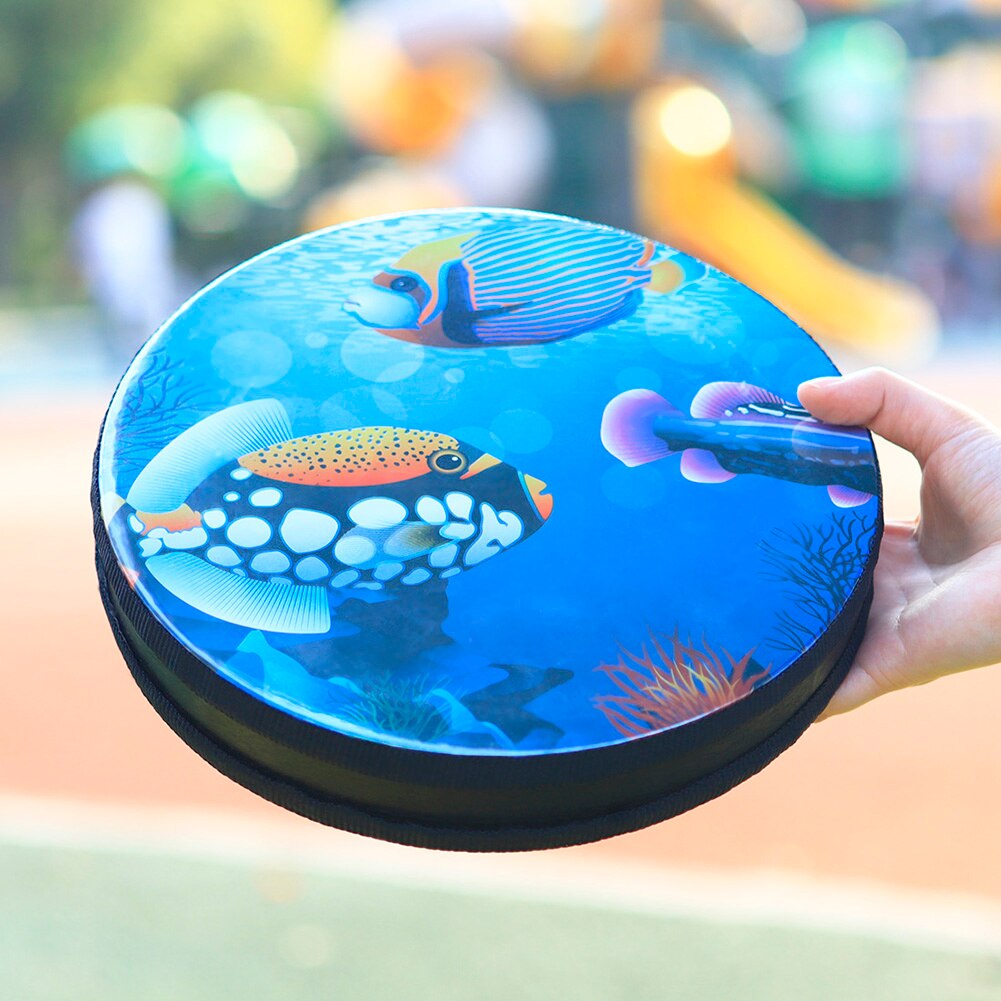 10 inch Wooden Handheld Tambourine Cartoon Ocean Hand Drums Musical Percussion Instruments for Beginners