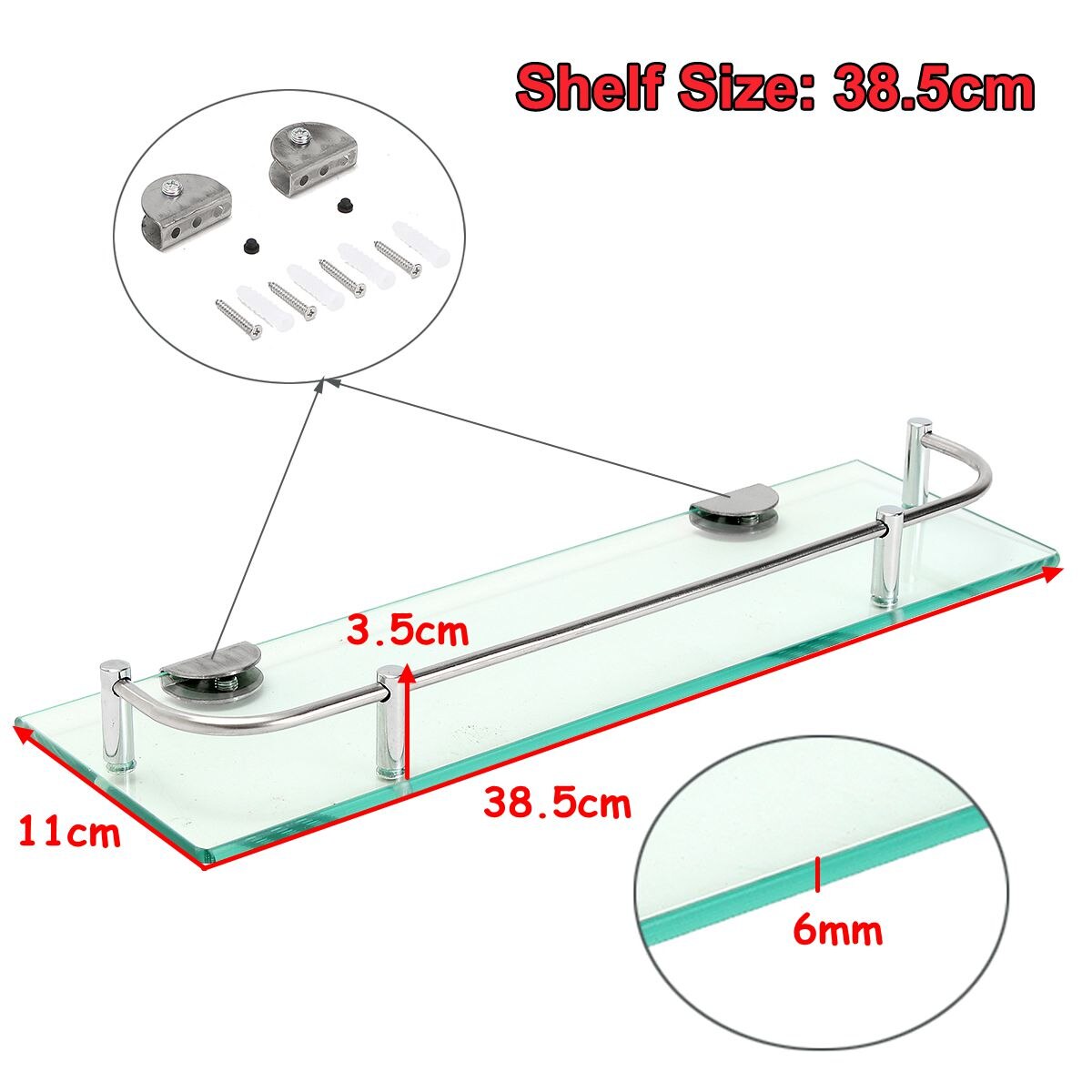 Bathroom Glass Shower Shelf Rack Organizer Holder Rectangle Tier Bathroom Hardware Shampo Mirror Front Rack Wall Mount Shelf: 38.5cm