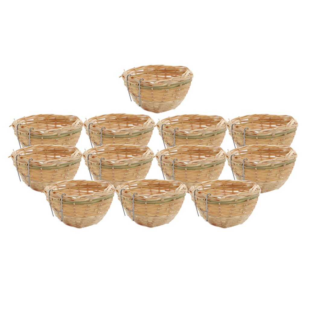 12pcs Bird Nest Pan Woven Bamboo Wicker Finch Canary House Bedding Nesting Cages
