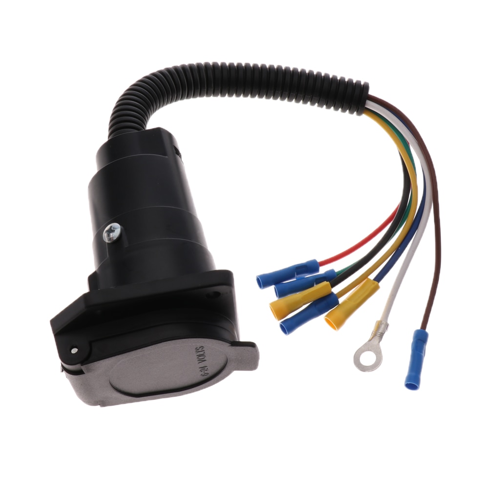 Auto Replacement 7 Pin Trailer Plug Socket 7 Way RV Towing Wire Adapter Made of Metal and Plastic