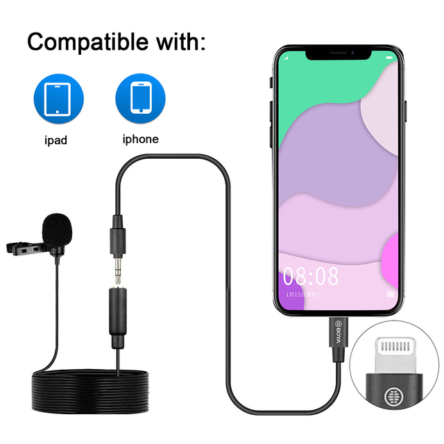 Boya by -m2/m2d nierenförmiges lavalier-ansteckmikrofon mit 3.5mm trs-kabeln, abnehmbarem einzelkopf, kompatibel mit ios-smartphones: Von -m2