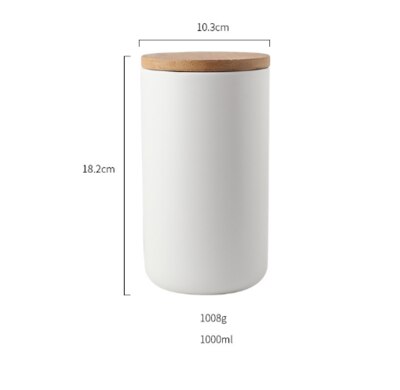 Ceative nordisk keramisk opbevaringstank 1000ml 800ml 260ml sort hvid bambus forsegling låg opbevaringsdæksel til køkkenarrangør: 1000ml hvide
