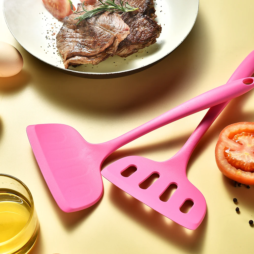 1/6 Stuks Roze Siliconen Keukengerei Set Met Non-stick Pannen Siliconen Spatel Soeplepel Koken gereedschap Voor Keuken