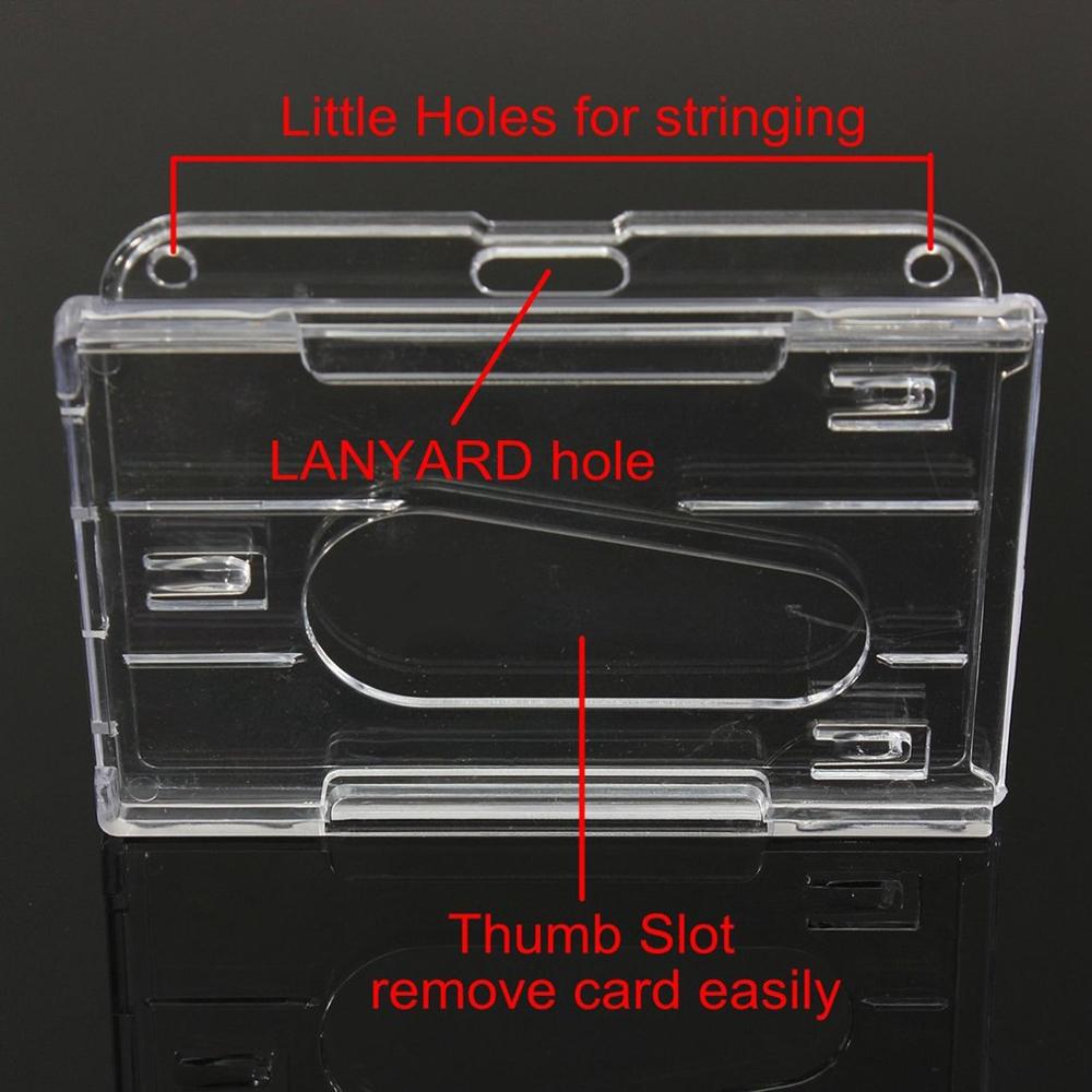 Tarjetero de doble cara de plástico duro, 1 Uds., transparente, Horizontal, para tarjeta de identificación, cubierta de tarjeta de fácil acceso, muesca de pulgar
