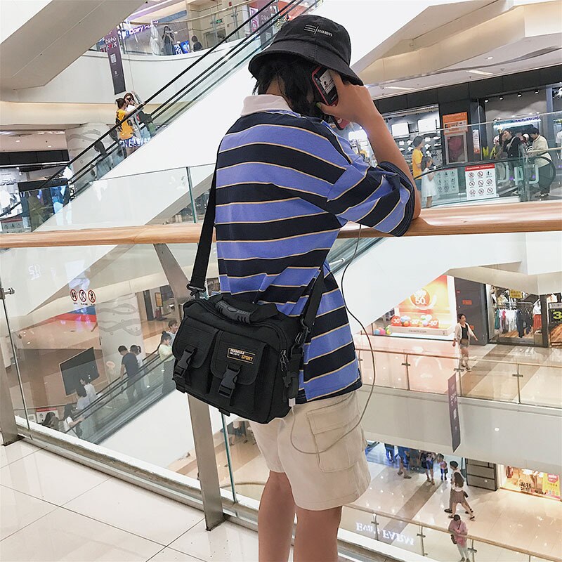 Ougger Neue Hip Hop Stil Schulter Tasche Japanischen Stil Messenger Bag Vielseitige Arbeit Kleidung Straße Hip Hop Schulter Tasche