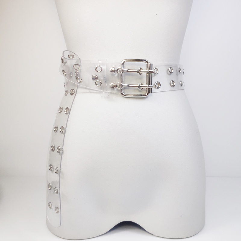 Zwei Reihe PVC Klar Gürtel Für Frauen Stift Schnalle Weiblichen Weiß Taille Hosen transparent Gürtel Damen Jeans Tülle Gürtel 154: Stil 1(nur Gürtel)