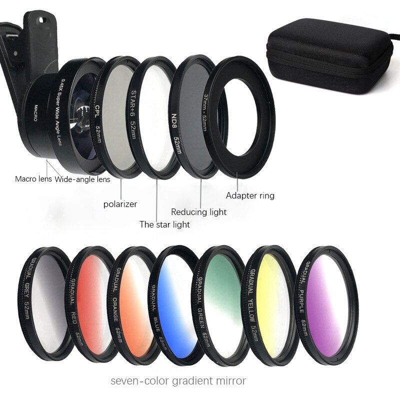12-- in- -1- handyobjektivset, verzerrungsfrei, weitwinkel, makro, cpl-polarisationsfilter, lichtreduzierung, verlaufsfilter, für spiegelreflexkameras