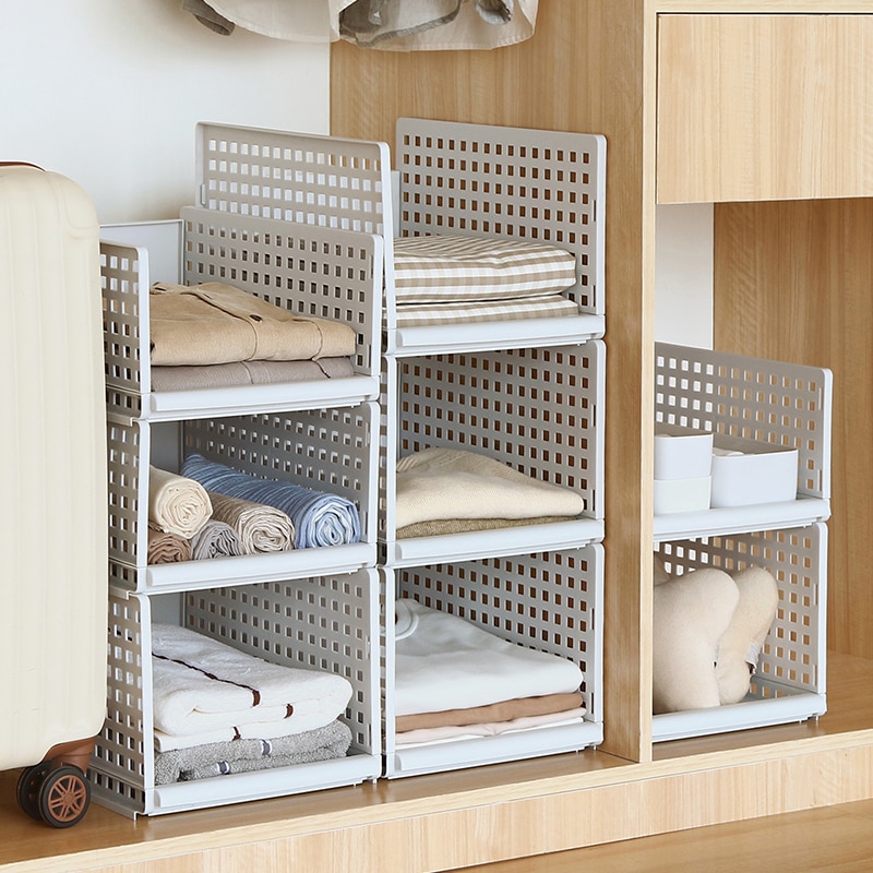 Wardrobe Layered Partition Shelf Storage Compartment Clothes Cabinet Baffle Layered Frame Folding Organizer Holder Bedroom