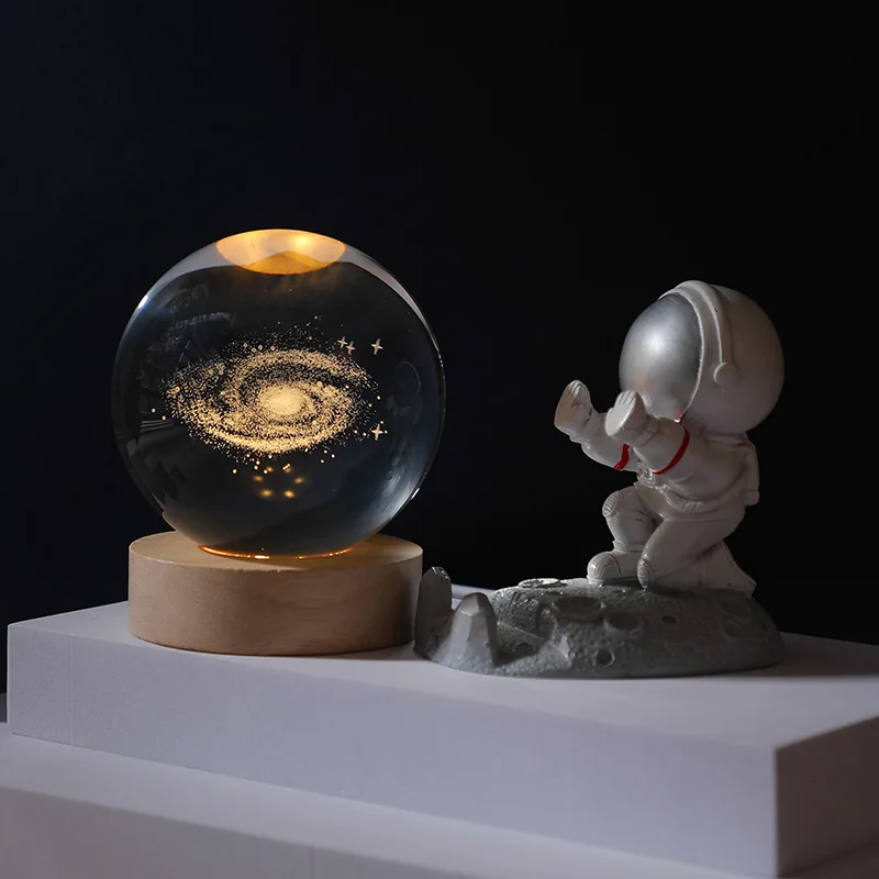 Veilleuse LED USB, lampe boule de cristal Galaxy, lampe 3D planète lune, décoration de la maison, de festival