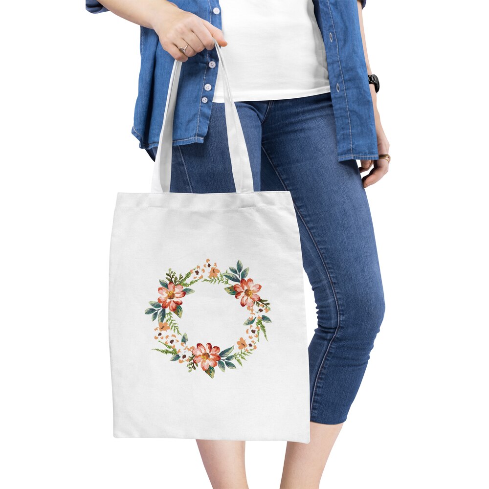 Bloemen Printing Boodschappentas Canvas Tote Bag Print Wit Schouder Bakken Voor Reizen Boodschappentassen Herbruikbare Eco Katoen Handtassen