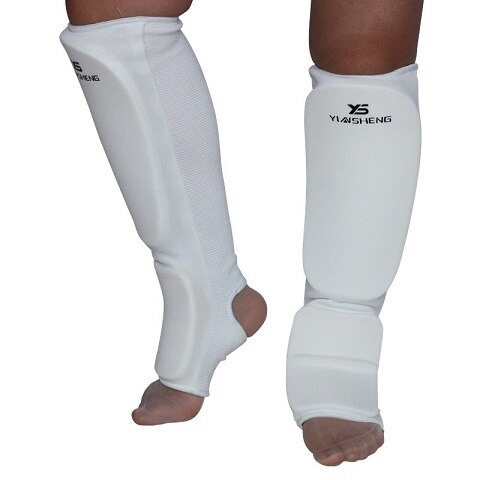 Kyokushin karate Shin ochraniacze na podbicie MMA Kyokushinkai Taekwondo ochraniacz na nogi stopy Sparring klocki biała czarna tkanina Pad biegów dzieci: ys white / M 140-155cm