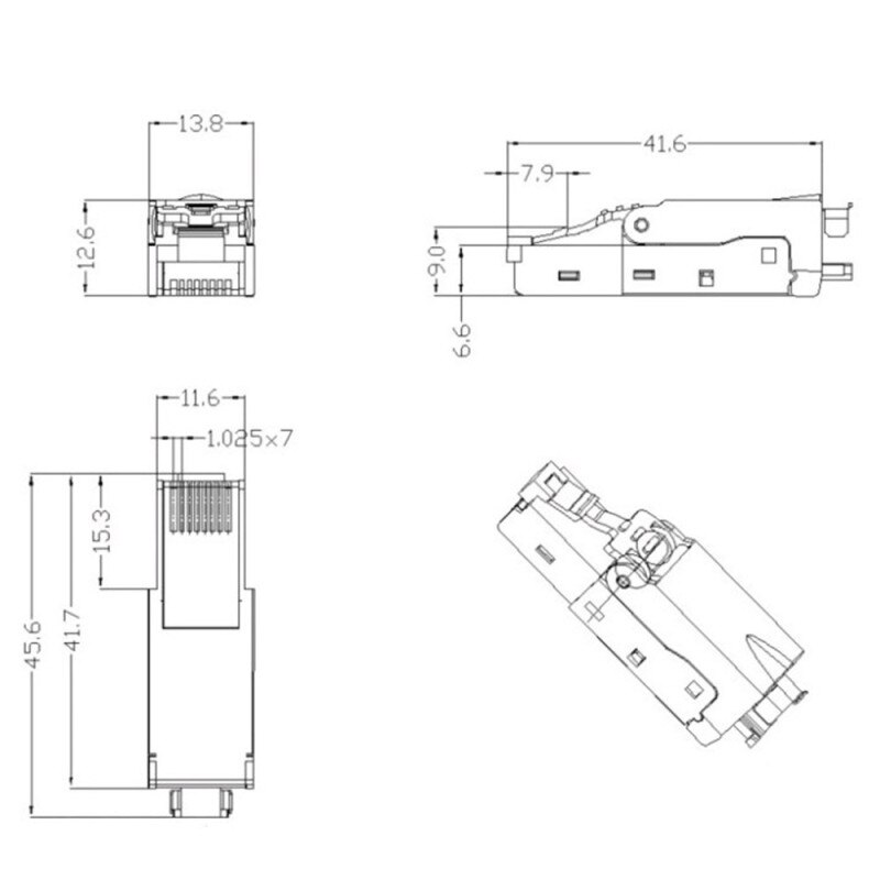 RJ 45 Connector Cable Cat7 internet Plug 8P8C RJ45 Toolless Terminal Plug Shielded Field Connectors For Cat 7 Ethernet Network