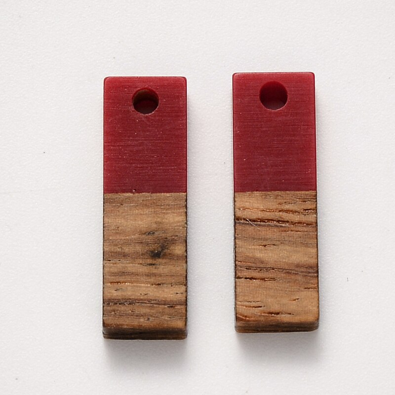 100pcs Rectangle Mixed Color Resin & Wood Pendants Charms for Jewelry Making DIY Bracelet Necklace 20x6.5x3mm Hole: 1.8mm