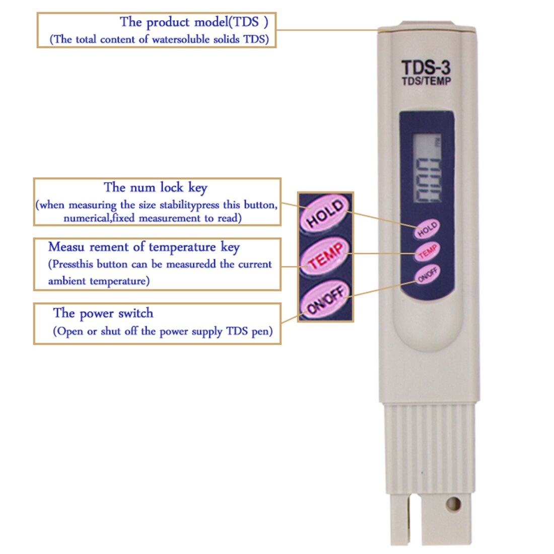TDS Testing Pen Portable Digital PH Tester GH/DH Test Tool Aquarium Fish Tank Water Hardness Meter Measuring Range 1~9990ppm