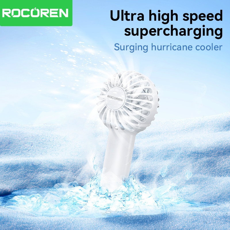 Rocoren Mini Portable Handheld Fan USB Charging 3-speed-Rechargeable Fan with Base Wrist Strap Suitable for Office and Travel