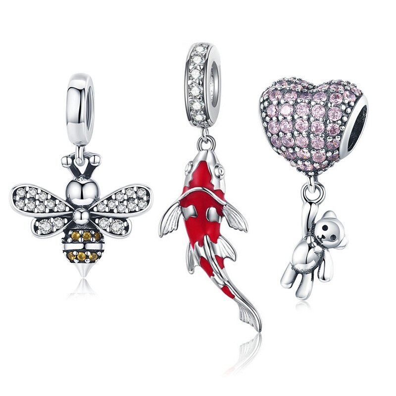 925 Sterling Silver Fish Radiant Beads Charms Fit Original 3mm Bracelet DIY Jewelry Making Dorpshipping