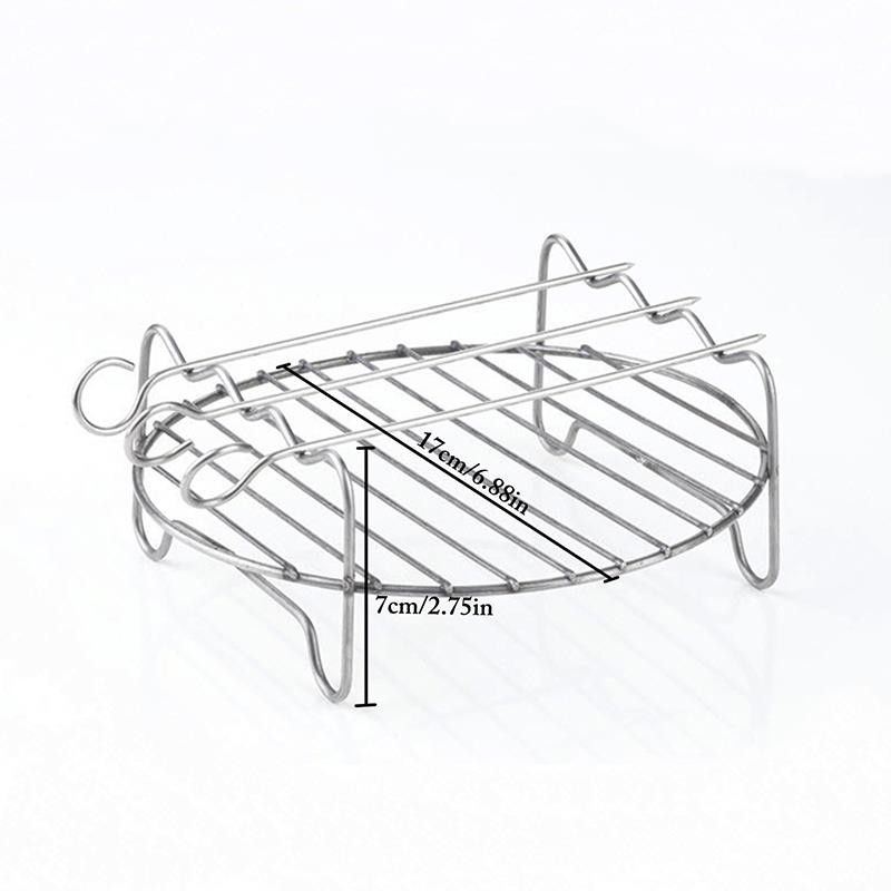 Rvs Airfryer Double Layer Rack Veelzijdige Ronde Roosteren Rack Grill Rack Met Spiesjes Bakplaat Diy Bbq Tool: M