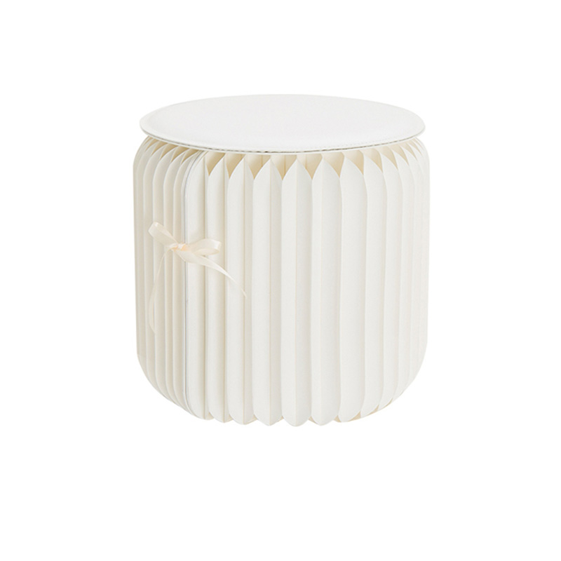 Taburete de papel plegable nórdico para el hogar, silla ultrafina para sala de estar, dormitorio, pasillo, taburete redondo portátil: white 28cm