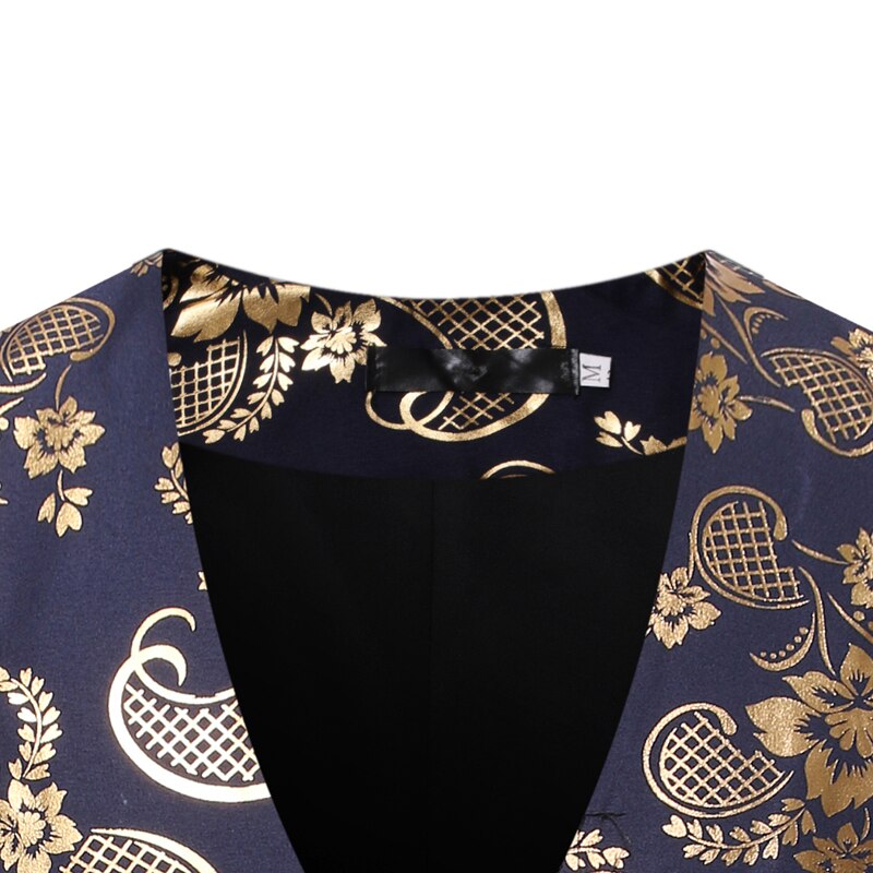 Heren klassieke v-hals pak vest gouden paisley folie print jurk vest mannen dj club gala vest mannen gilet kostuum heren