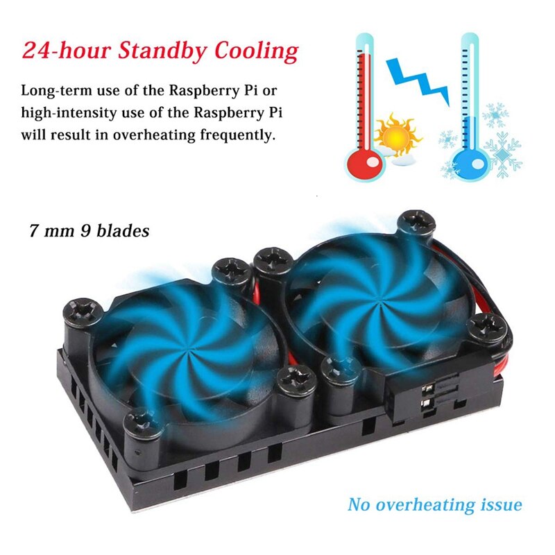Refroidisseur pour Raspberry Pi 4 modèle B 4B/3B +, Double ventilateur avec dissipateur de chaleur