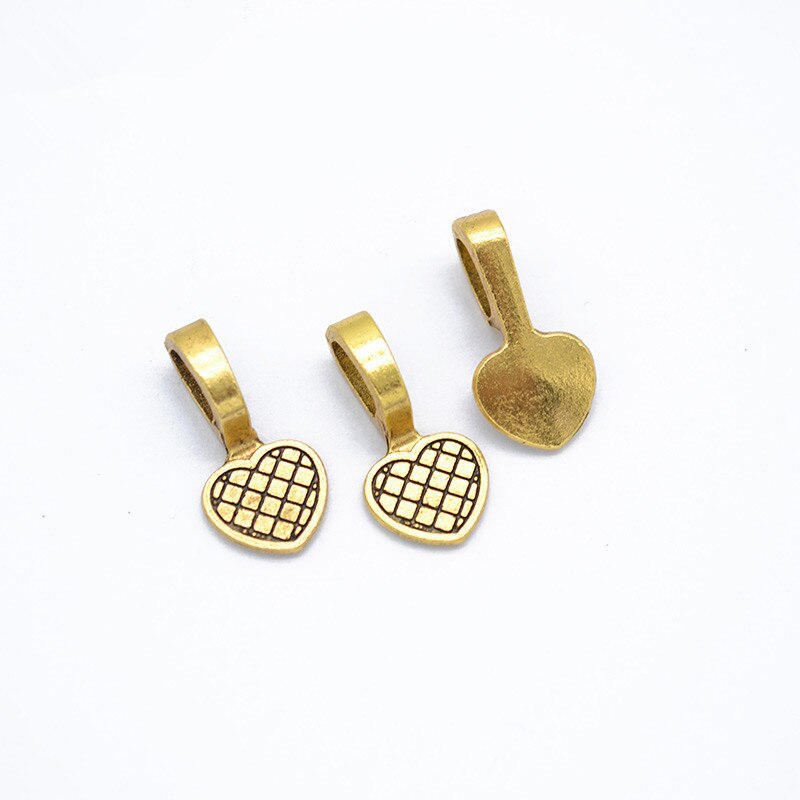 20 piezas de aleación de plata antigua de 19x9mm, almohadilla plana con pegamento en forma de corazón, baldosas colgantes, accesorios de joyería para cabujón: Antique Gold