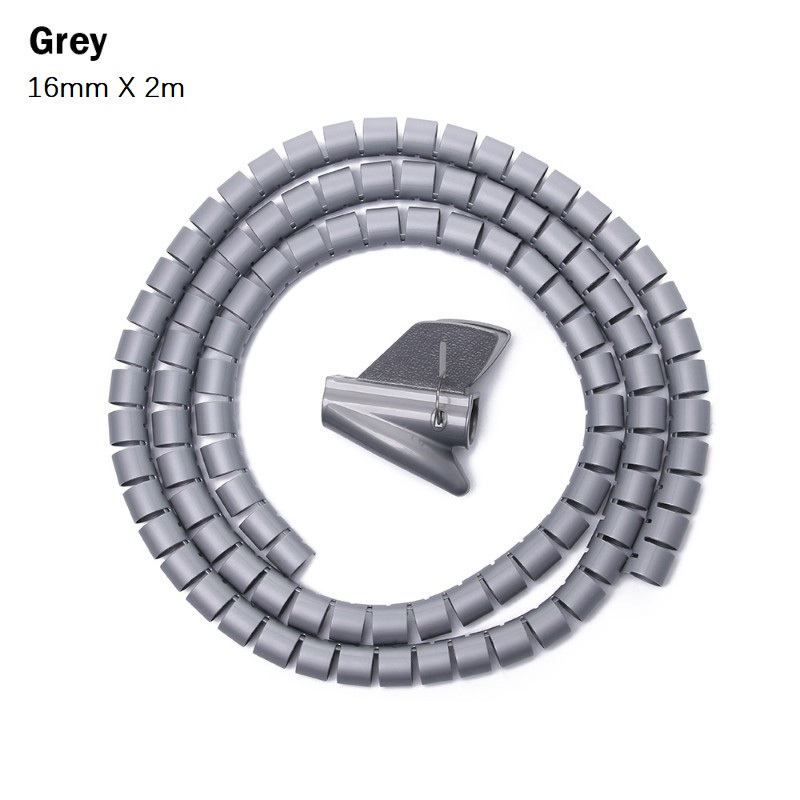 2M 16mm flexibele spiraalkabel draadbeschermer kabelorganisator computersnoer beschermende buisclip organisator beheerhulpmiddelen: GRIJS