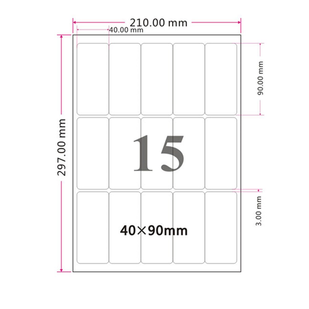 Matt vit 9 storlekar  a4 kradt papper fyrkantig rund vinkel utskrivbara pappersklistermärken återförsäljar express kraftpappersetiketter: 4 x 9cm 450 st