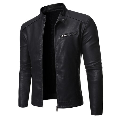 Men Jacket Leather Motorcycle Men's Leather Lapel Versatile Personality Slimming Zipper Pocket Men's Wash Leather Coat: Black / XXXL