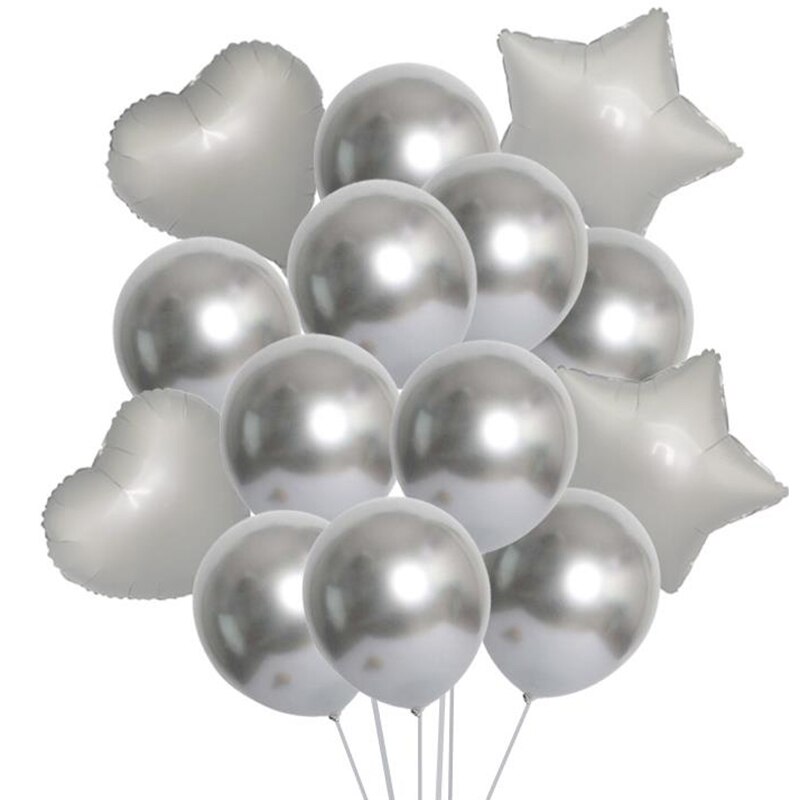 14 stk / parti 18 tommer metal & pailletter ballon hjerte stjerne mat helium ballon bryllupsfest dekorationsforsyninger fødselsdag balloner brusebad