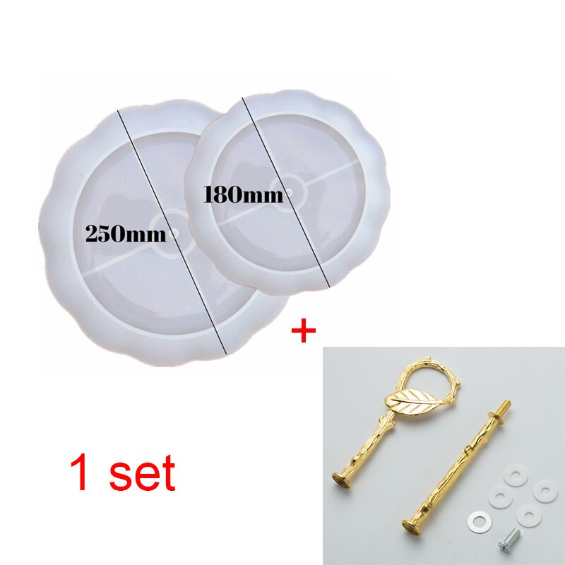 3D DIY Lace Two-layer Fruit Tray Tea Tray Silicone Mold Glue Set Tray Coaster Resin Epoxy Mold: molds plus gold ye