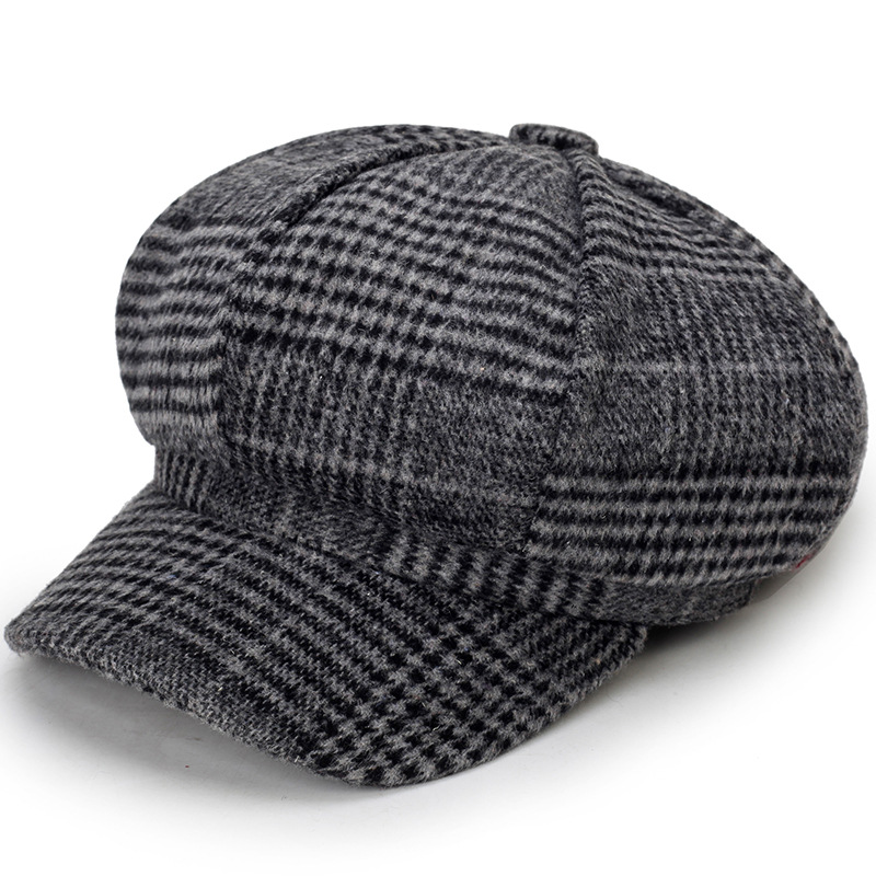 Vintertilbehør bager-drenge-hat varm streetwear-aviskasket ulden plaid vinterhat unisex all-match bager-drengehat: 01