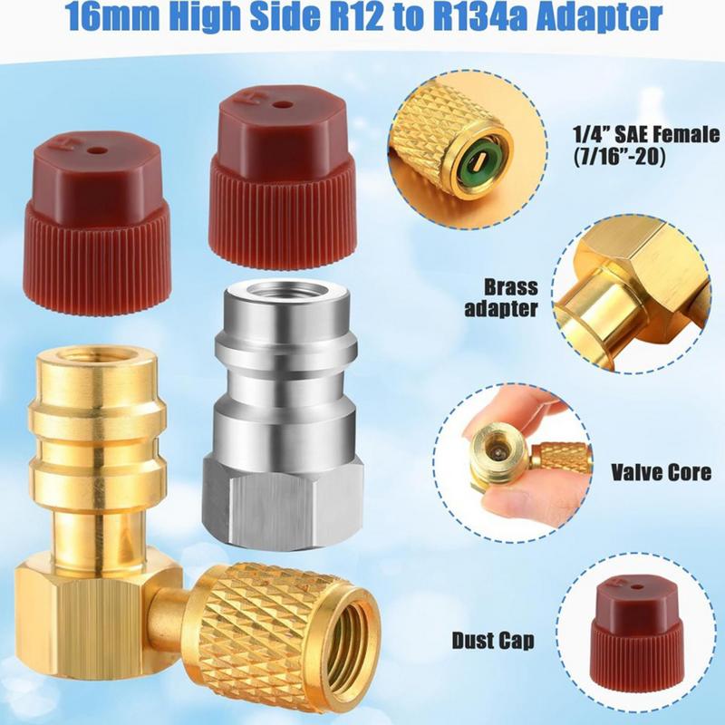 Kit de Adaptadores AC R134A, Acoplador Rápido, Adaptador de Válvula, R12 para R134a, Alta e Baixa Pressão, Ar do carro